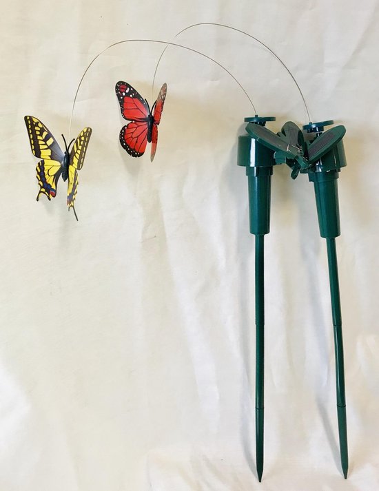 Vlinders die vliegen op solar zonne energie (werkt ook met batterij als er geen zon is). levensechte decoratieve fladderende vlinder op solar voor u thuis of in de tuin.prijs is  per 2 sets