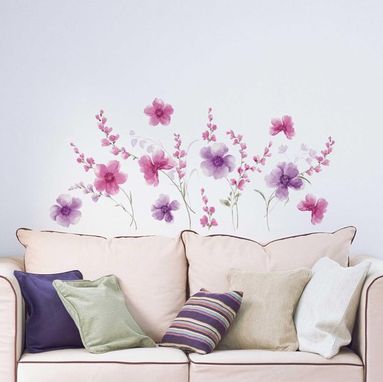 Muursticker Purple Flowers XL