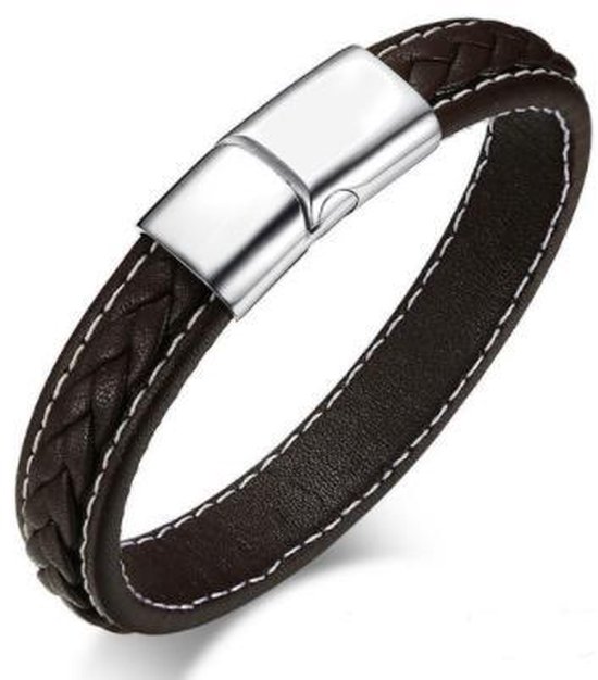 Schitterende Leren Gevlochten Armband Donker Bruin | Damesarmband | Herenarmband