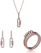 Orphelia SET-7438/50 - Juwelenset: Ketting + Oorbellen + Ring - 925 Zilver Rosé - Zirkonia - 42 cm / Ringmaat 50