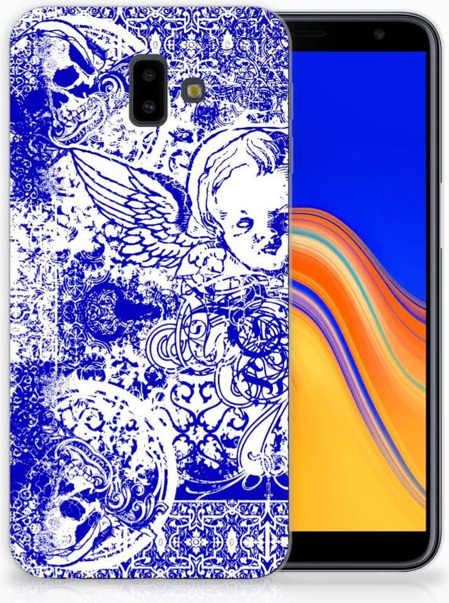 Back Cover voor Silicone Back Case Samsung Galaxy J6 Plus (2018) Angel Skull Blauw