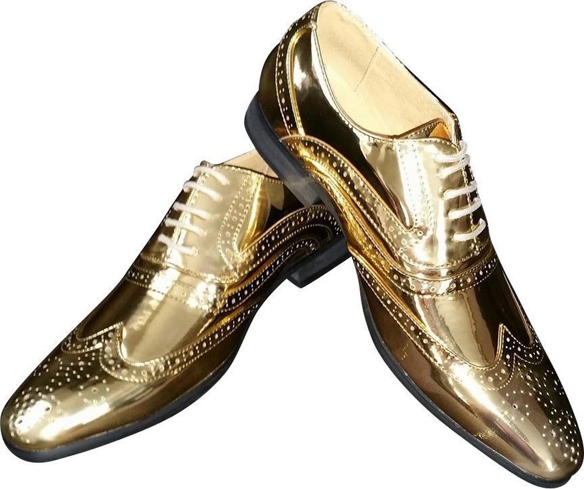 Heren - glinster schoen- disco schoen - party shoe - shine schoe - De Toppers - feest - bruiloft - kerstmis - carnaval – glitter and glamour – goud – 45