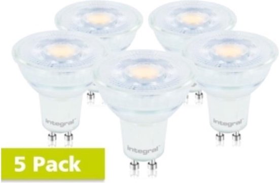 5 Pack - Integral LED - GU10 LED spot glas - 3,6 watt - 4000K neutraal wit - 400 lumen - niet dimbaar