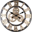 *Limited Edition* Retro Moderne Klok 60CM Rond Hout Brons met Wielen LW Collection / Ronde Muurklok Industrieel / Wandklok met wielen / Zwart brons Goud Retro Klok / Muurklok met Tandwielen Brons