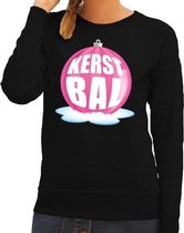 Foute kersttrui kerstbal roze op zwarte sweater voor dames - kersttruien XL (54)