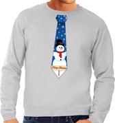 Foute kersttrui / sweater stropdas met sneeuwpop print grijs voor heren S (48)