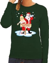 Foute kersttrui / sweater dronken kerstman en kerstvrouw na kerstborrel/ feest groen voor dames - Kersttruien L (40)