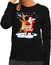 Foute kersttrui / sweater dronken kerstman en rendier Rudolf na kerstborrel/ feest zwart voor dames - Kersttruien XS (34)