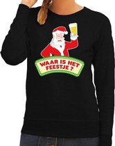 Foute kersttrui / sweater  voor dames - zwart - Dronken Kerstman met biertje XS (34)