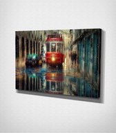 Tram In Rain - Painting Canvas - 100 x 70 cm - Schilderij - Canvas - Slaapkamer - Wanddecoratie  - Slaapkamer - Foto op canvas