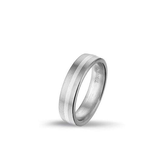 TRESOR Ring met ingelegd bandje in zuiver zilver - Titanium - 5mm breed