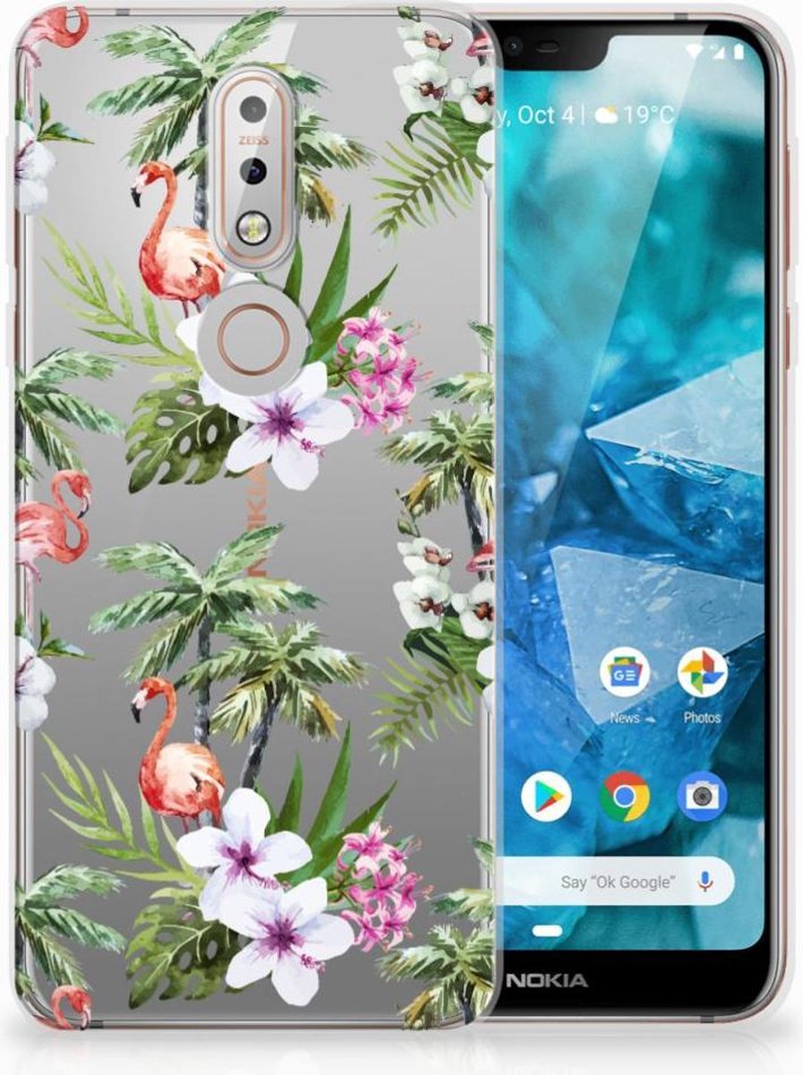Nokia 7.1 TPU Hoesje Flamingo Palms