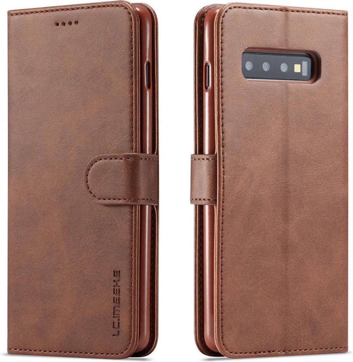 LC.IMEEKE Luxe Book Case - Geschikt voor Samsung Galaxy S10 Plus Hoesje - Donkerbruin