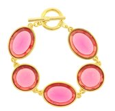 Behave® Armband goud-kleur met grote roze stenen 20 cm