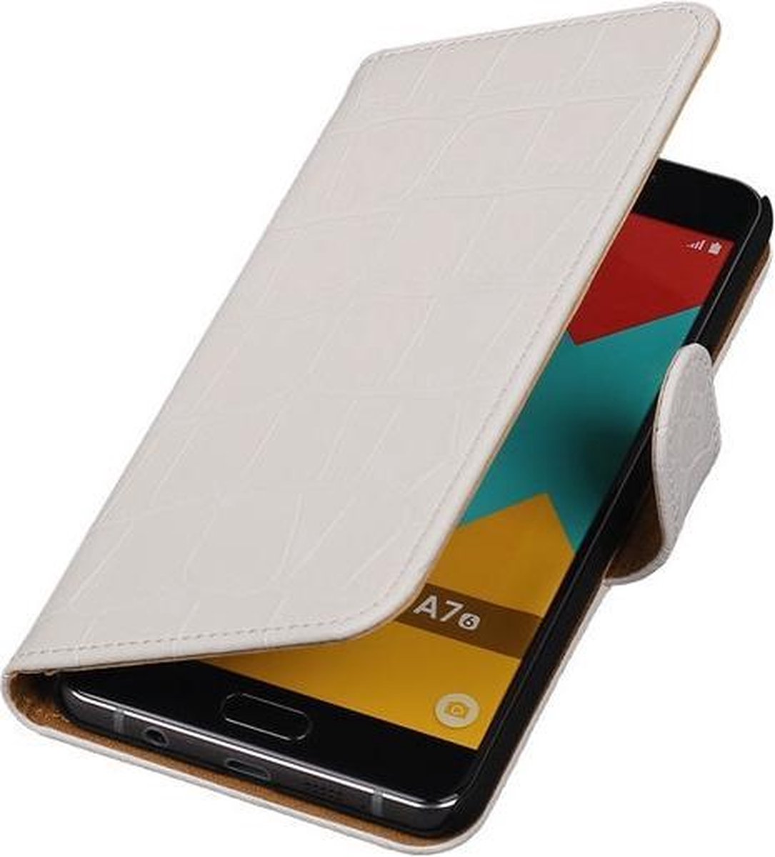 Wit Krokodil Booktype Samsung Galaxy A7 2016 Wallet Cover Hoesje