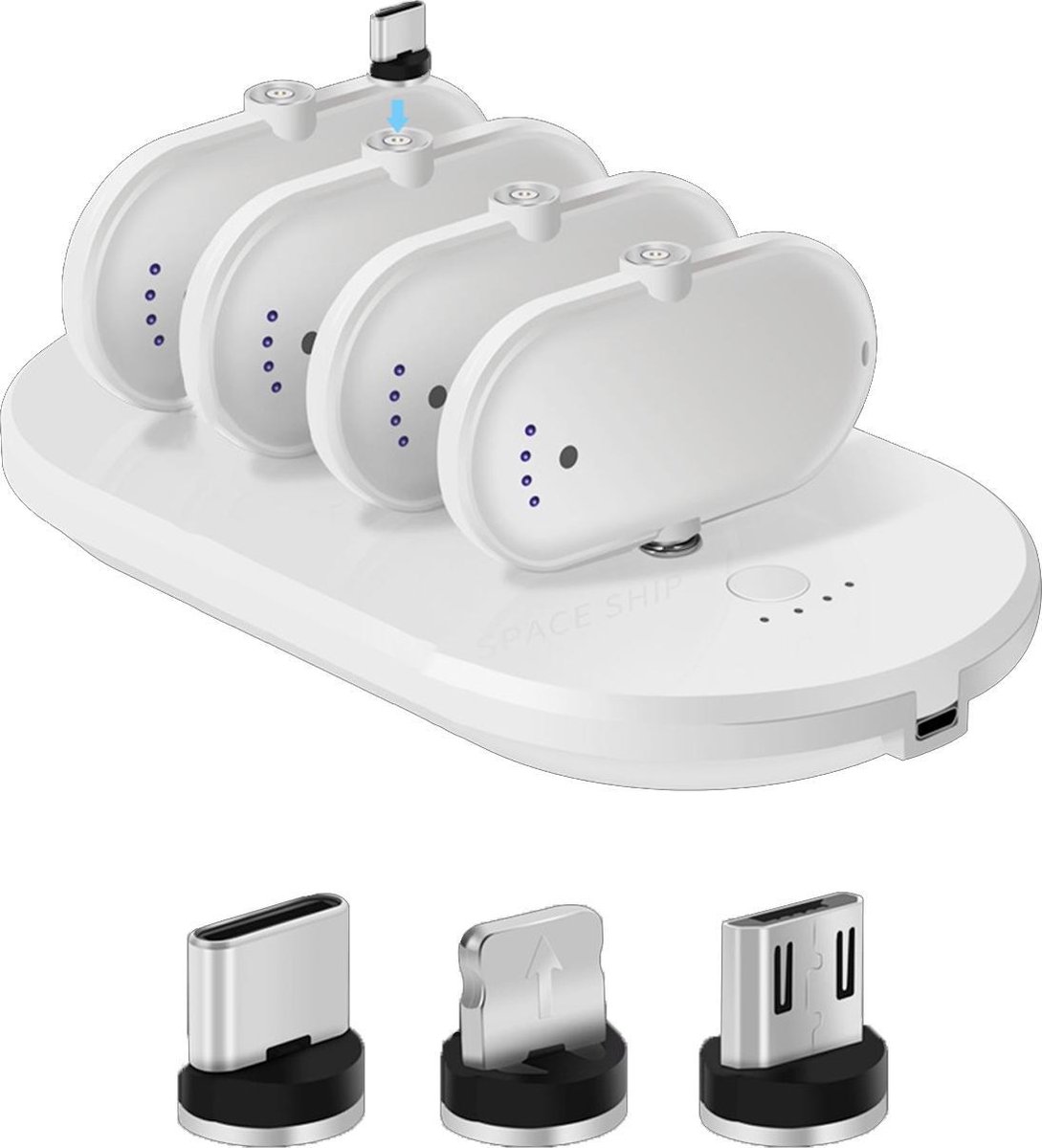 4x 1200 mAh Draadloze Magnetische Mini Power Bank - iPhone Lightning,  Micro-USB en USB-C | bol.com