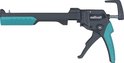 Een wolfcraft kitpistool met ergonomische handgreep, in grijs met turquoise accenten.