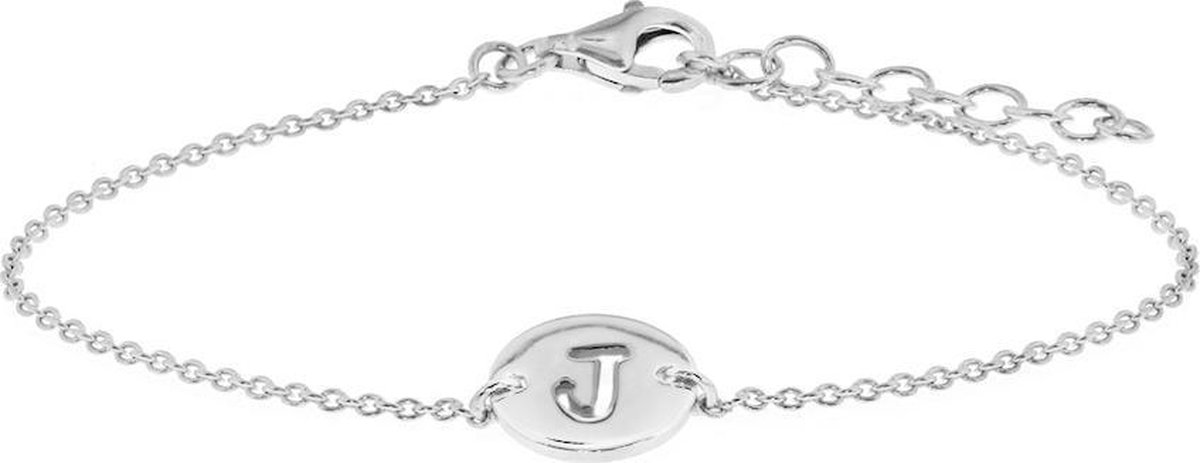 The Fashion Jewelry Collection Armband Letter J 1,3 mm 15,5 + 2,5 cm - Zilver