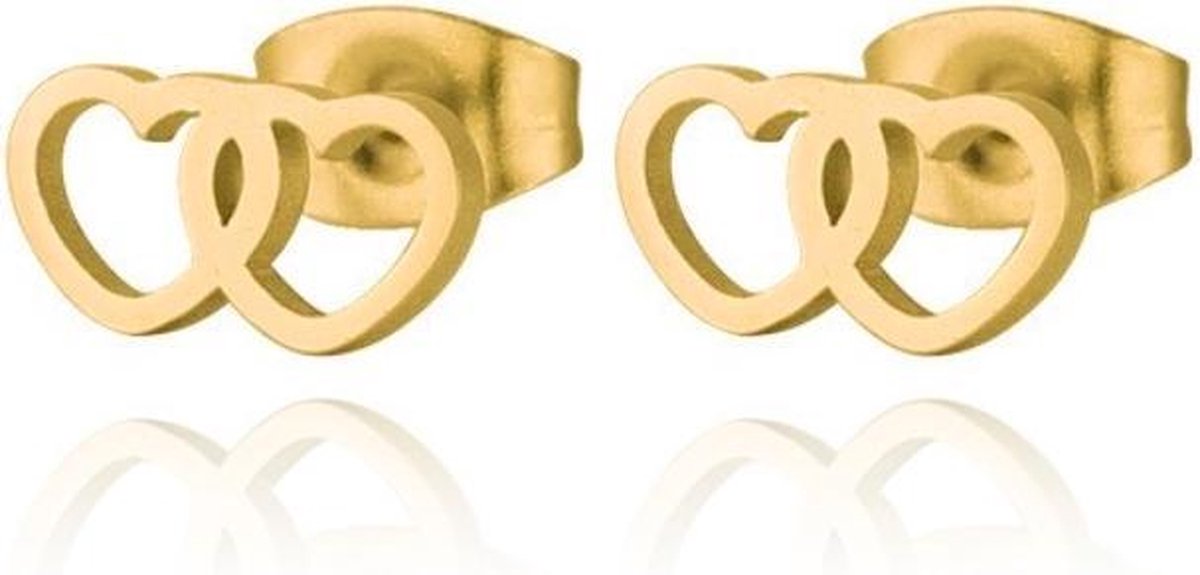 Cilla Jewels oorknoppen Edelstaal Dubbel Hartje Goudkleurig