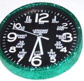 Leer klokkijken-leerzame kinder klok- glitter wandklok  Groen/Zwart 20 cm