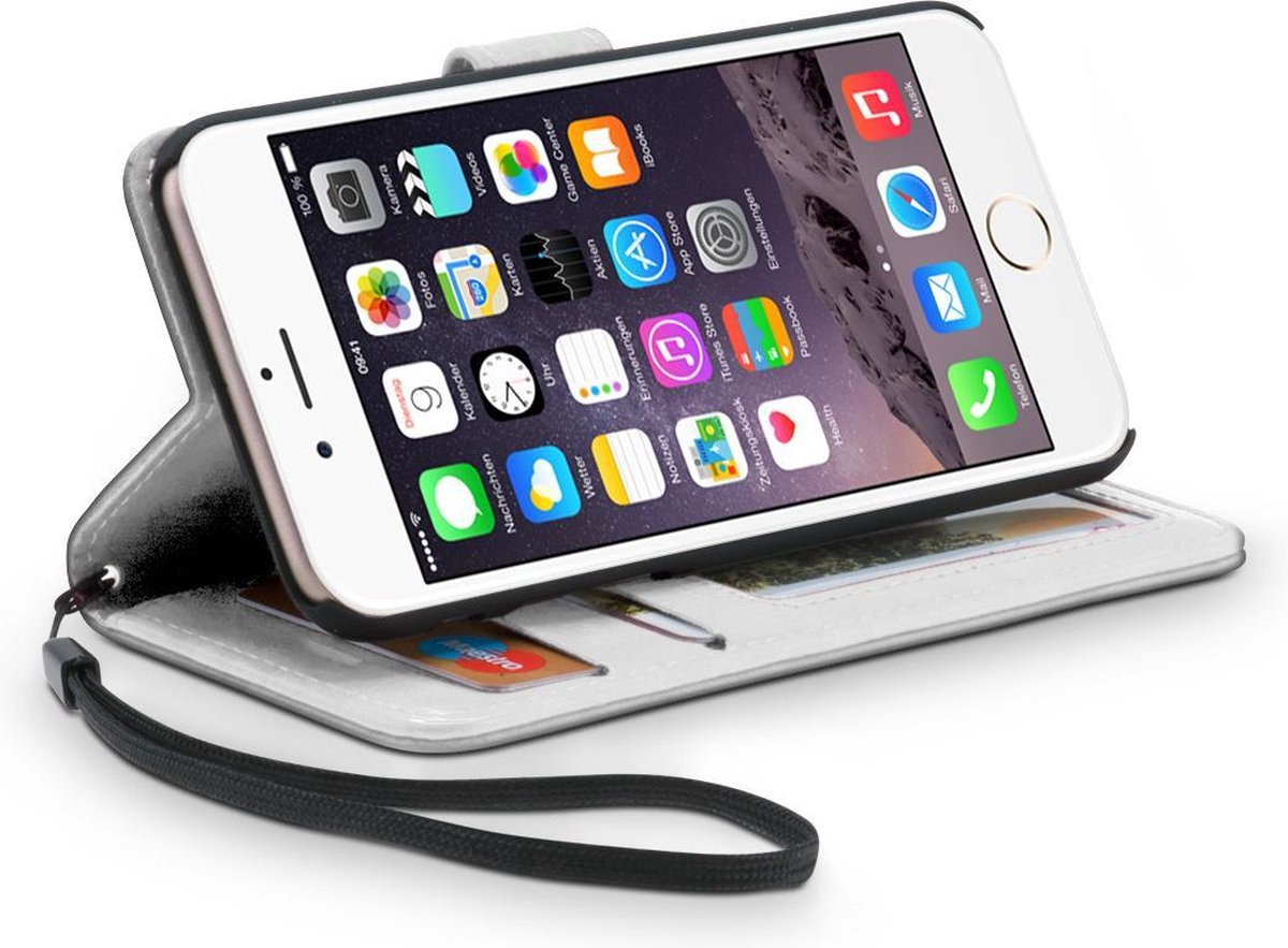 Luxe Lederen Hoesje met pashouder  voor iPhone 6 Plus/6S Plus - Wit