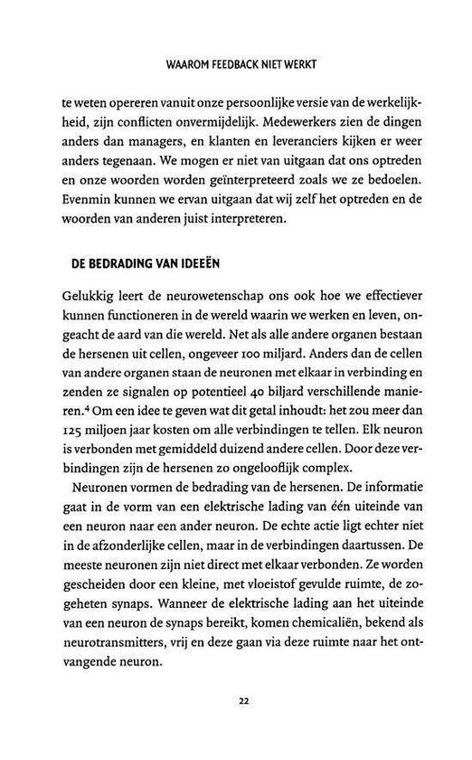 Pagina 22 met tekst over neuronen, ideeën en de wereld.