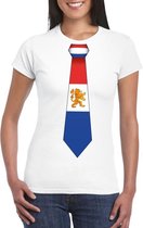 Wit t-shirt met Hollandse vlag stropdas dames -  Nederland supporter 2XL