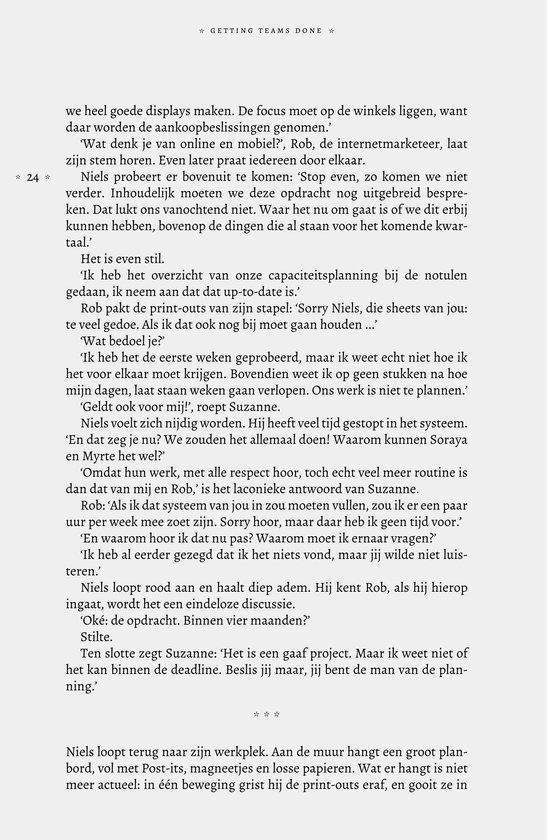 Een pagina uit een boek met tekst over teamdynamiek en productiviteit.