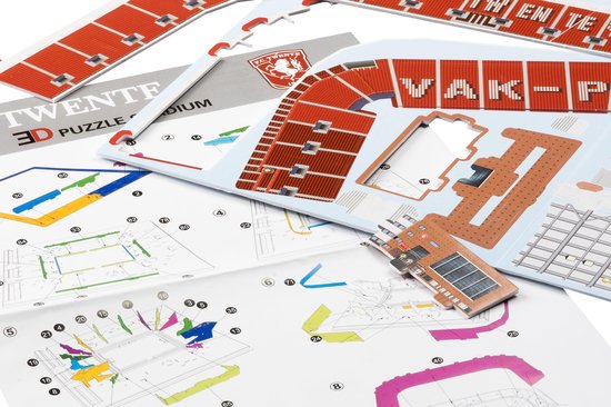 Onderdelen en instructies voor 3D puzzel stadion FC Twente.