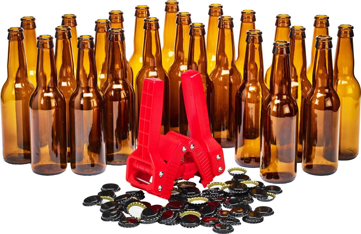 bad Wederzijds Leesbaarheid Brew Monkey Bottelset - 24 flessen en kroonkurkapparaat met 30 kroonkurken  - Zelf bier... | bol.com