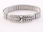 Zware zilveren schakelarmband met gegraveerde kliksluiting - pols 18 cm
