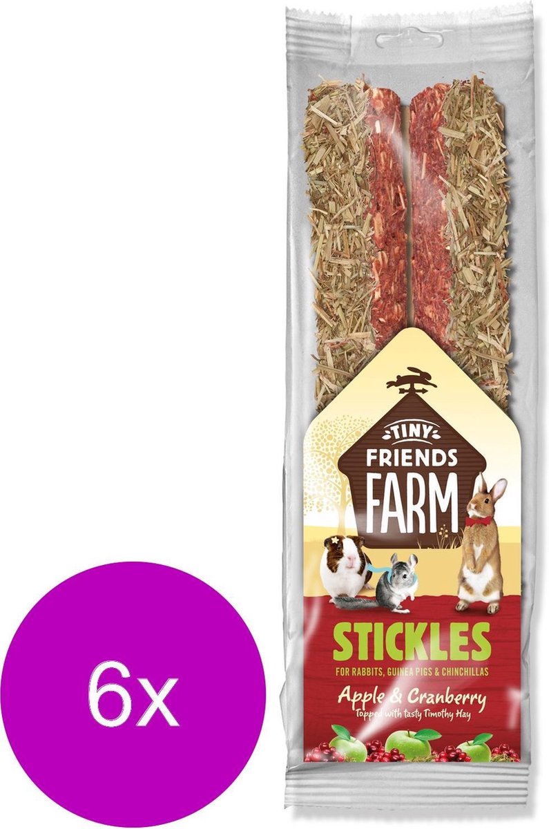 Tiny Friends Farm Stickle 100 g - Knaagdiersnack - 6 x Appel&Cranberry