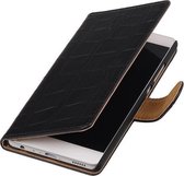 Zwart Krokodil booktype wallet cover hoesje voor Huawei Mate 8