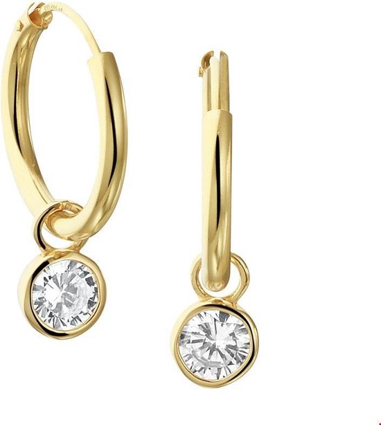 Boucle D'oreille Huiscollectie Avec Pendentifs Zircone Or Jaune Brillant 1.8 mm x 17 mm