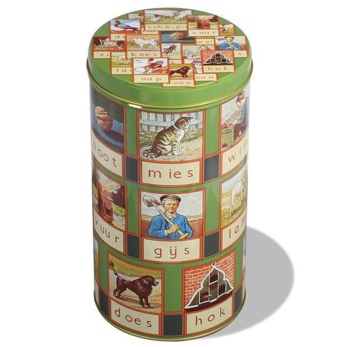 Aap Noot Mies Beschuitbus – 12 x 12 x 22,5 cm – Rond – Met deksel – bewaarbus
