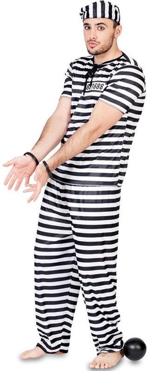 Witbaard Verkleedkostuum Gevangene Heren Wit/zwart Maat M/l