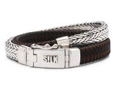 SILK Jewellery - Zilveren Wikkelarmband - 362BLK.21 - zwart leer - Maat 21