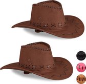 Relaxdays 2x Cowboyhoed donkerbruin - western hoed - carnavalshoed - cowboy accessoires