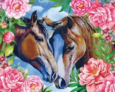 Paarden met bloemen - Diamond Painting - 40 x 30cm
