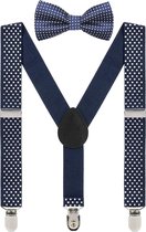 Fako Fashion® - Kinder Bretels Met Vlinderstrik - Kinderbretels - Vlinderdas - Strik - Stipjes - 65cm - Navy Blauw