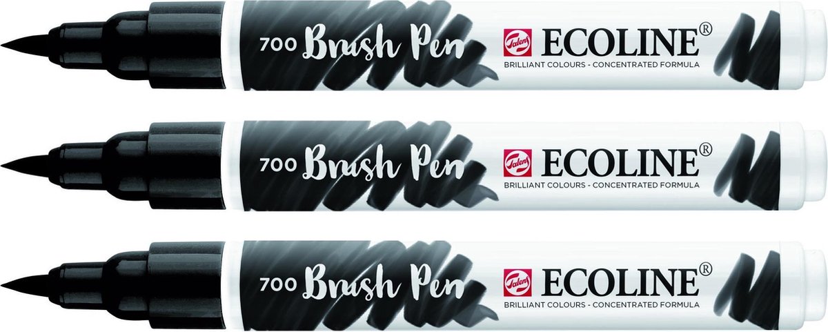 3x Ecoline Brush Pen 700 zwart | bol.com