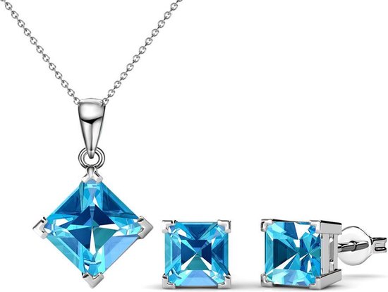 Yolora ketting met oorbellen set - Swarovski kristal - Blauw | bol.com