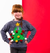 Grijze kerst trui 3D kerstboom voor kinderen 7-8 jaar (128-134)