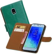 Zakelijke Book Case Telefoonhoesje Geschikt voor de Samsung Galaxy J3 2018 - Portemonnee Hoesje - Pasjeshouder Wallet Case - Groen