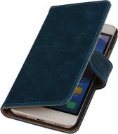 Blauw vintage lederlook bookcase voor de Huawei Y6 wallet hoesje