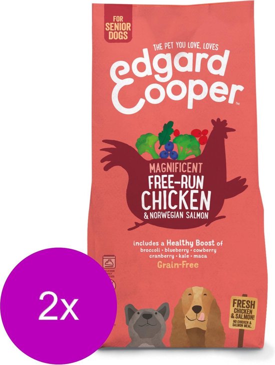 Edgard & Cooper Free-Run Chicken Senior Kip&Zalm&Broccoli - Hondenvoer - 2 x 7 kg Graanvrij