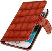 Mobieletelefoonhoesje.nl - iPhone 6 / 6s Hoesje Glans Krokodil Bookstyle Bruin