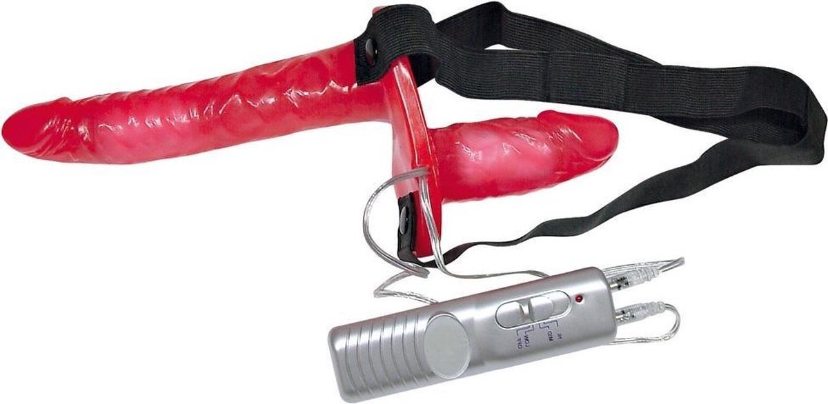 Goedkoopste Bad Kitty – Dubbele Voorbind Vibrator voor Tweezijdige Penetratie met Verstelbare Riem – Rood