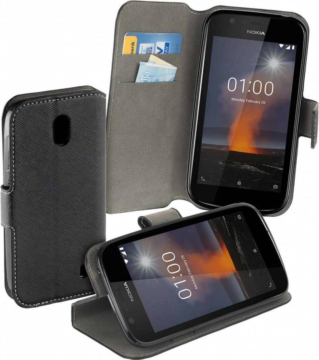 MP case zwart book case style voor Nokia 1 wallet case hoesje