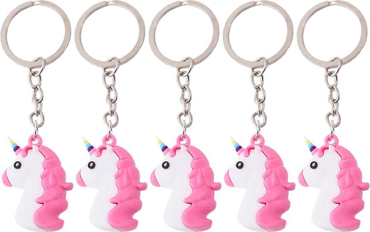 5x Roze Unicorn Emoji Sleutelhanger